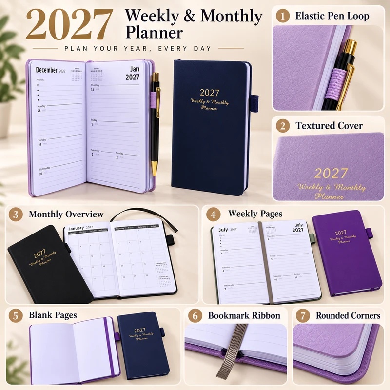 2027년 주간 및 월간 플래너, 펜 고리가 달린 가죽 - Leather Work Diary Covers 리뷰 및 가격